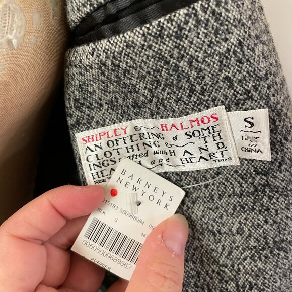 Shipley Halmos Barney's Wool Salt Pepper Blazer Fully Lined Designer Wool Tweed - Picture 2 of 13